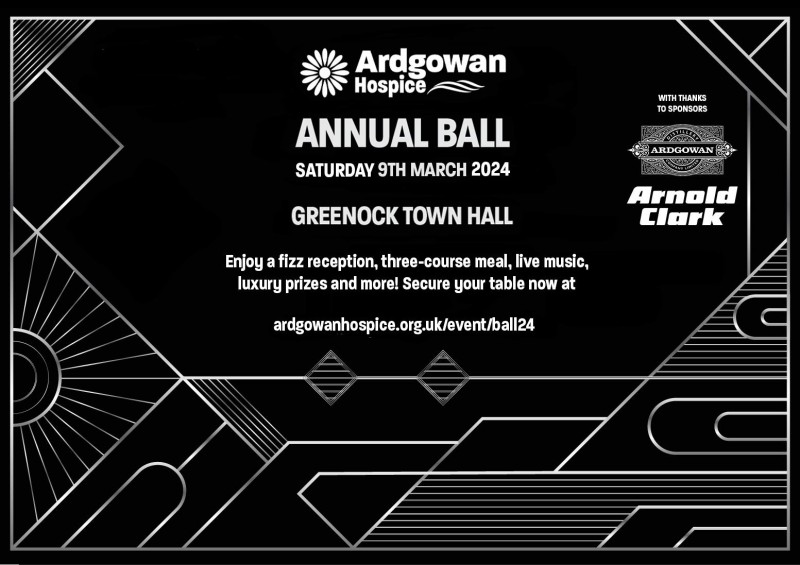 Ardgowan Hospice to Hold Annual Fundraising Ball in Greenock Town Hall