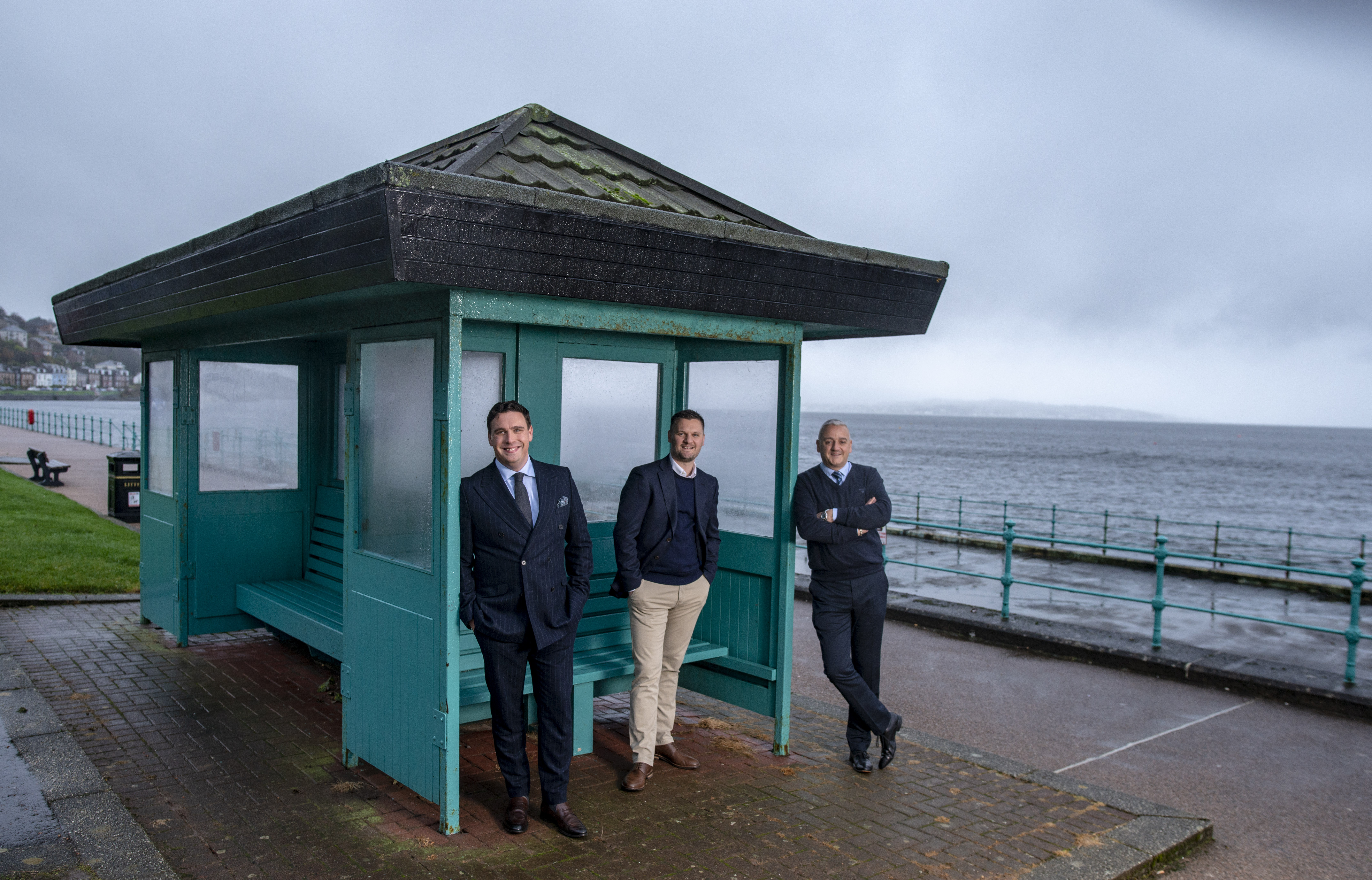 L-R: Riccardo Giovanacci, Andrew Bowman and Marco Rebecchi at Gourock promenade by renowned photographer, Alistair Devine.